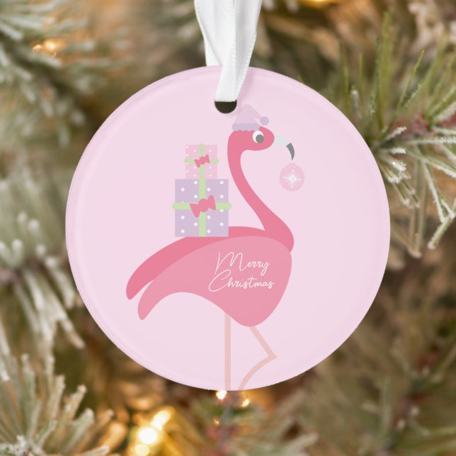 Ornamento Feliz Natal Flamingo Pastel Rosa Púrpura (Árvore)