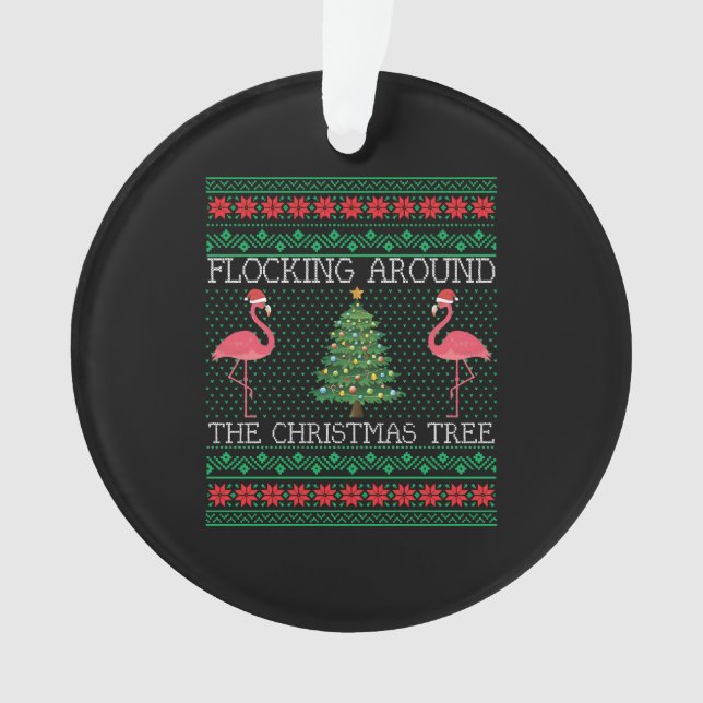 Ornamento Feliz Natal Flamingo Ugly Sweater (Frente)
