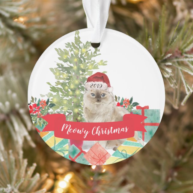 Ornamento Feliz Natal Gato Ragdoll (Árvore)