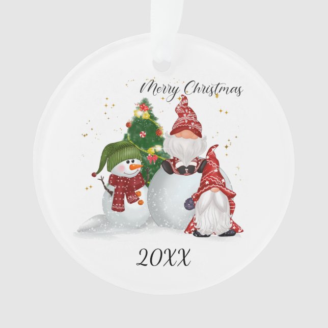 Ornamento Feliz Natal Gnomos Snowman (Frente)