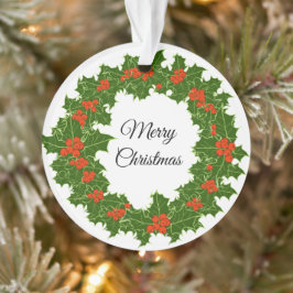 Ornamento Feliz Natal Holly Wreath