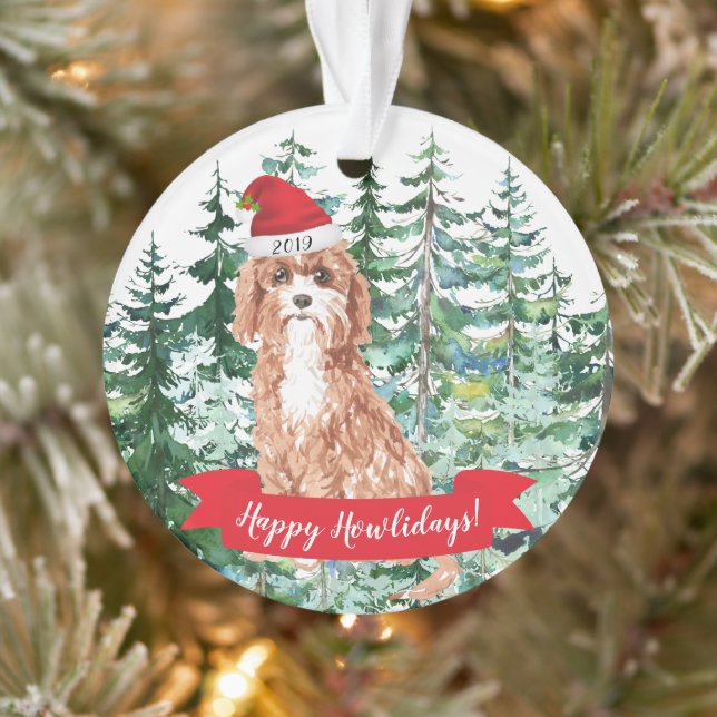 Ornamento Feliz Natal Howlidays Cavapoo Cão (Árvore)