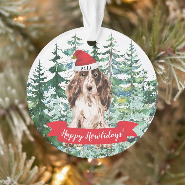 Ornamento Feliz Natal Howlidays Cocker Spaniel Marrom Cachor (Árvore)