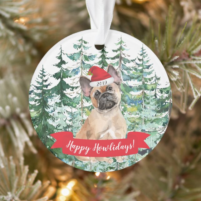Ornamento Feliz Natal Howlidays French Bulldog Cão de Natal (Árvore)