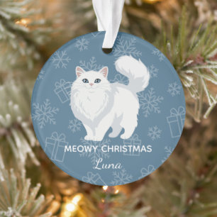 Ornamento "Feliz Natal Meowy" Mamãe de Gato Branco Personali