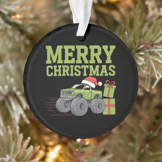 Ornamento Feliz Natal Monstro Truck Toddler Boys Xmas (Árvore)