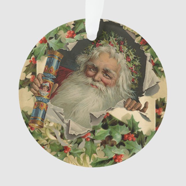 Ornamento Feliz Natal Pai Natal Claus Antiquado clássico (Frente)