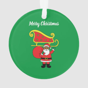 Ornamento Feliz Natal Papai Noel Afro-Americano Verde