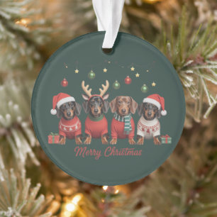 Ornamento Feliz Natal Papai Noel Rena Dachshund Salsicha 