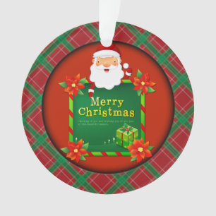 Ornamento Feliz Natal Papais noeis Tartan Xadrez