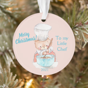 Ornamento Feliz Natal Para Meu Pequeno Chef Urso de Teddy