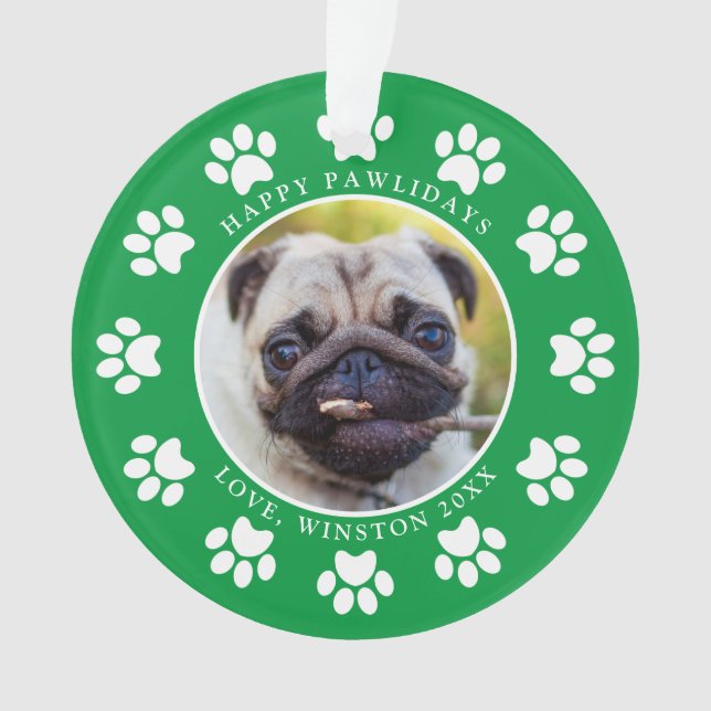 Ornamento Feliz Natal Pawlidays Puppy Dog Paws (Frente)