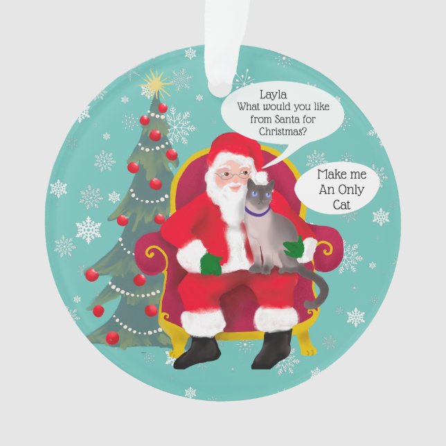 Ornamento Feliz Natal Personalizado para Visitas de Gato Sia (Frente)