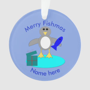 Ornamento Feliz Natal Pesca Pinguim-Acrílico