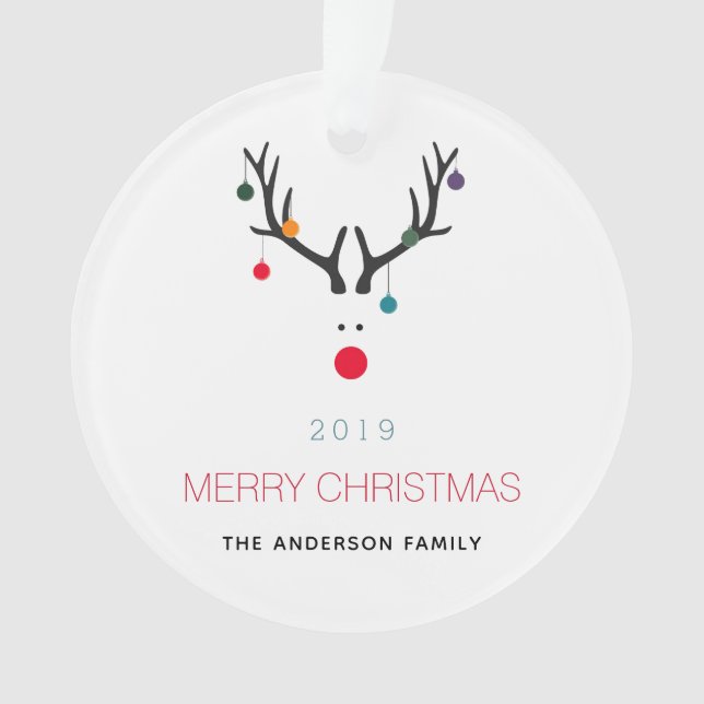 Ornamento Feliz Natal, renas engraçadas, família vermelha (Frente)