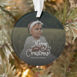 Ornamento Feliz Natal Roteiro Caprichoso Foto do Bebê