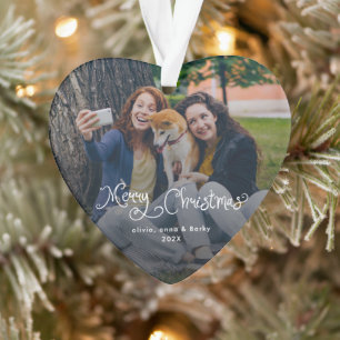 Ornamento Feliz Natal Rótulo Caprichoso Foto de Família Cach