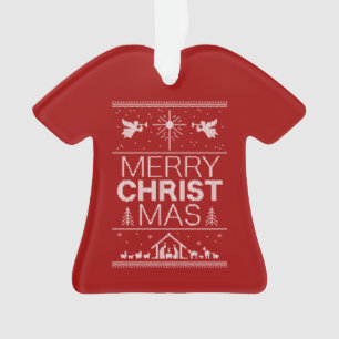 Ornamento Feliz Natal Suado Vermelho Cristo Religioso