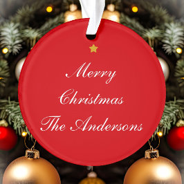 Ornamento Feliz Natal Texto Personalizado Vermelho Chic Dois