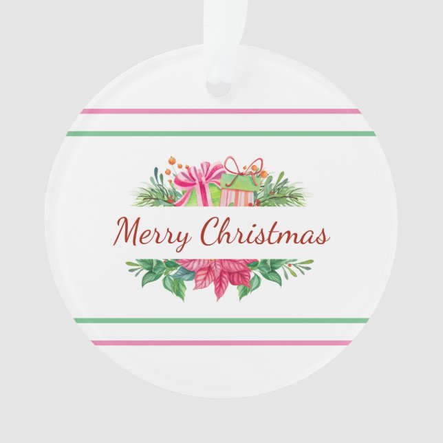 Ornamento Feliz Natal Trim E Stripes (Frente)