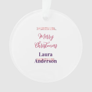 Ornamento feliz natal vermelho rosa brilho linhas nome retrô