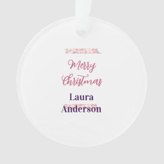 Ornamento feliz natal vermelho rosa brilho linhas nome retrô
