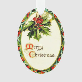 Ornamento Feliz Natal Vintage Calliografia Holly acrílica