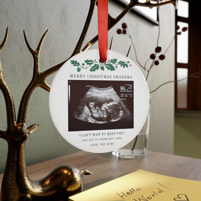 Ornamento Feliz Natal Vovó Gravidez Ultrassom Foto (Merry Christmas Grandma Custom Sonogram Acrylic Ornament)