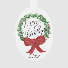 Ornamento Feliz Natal Watercolor Wreath Foto no verso