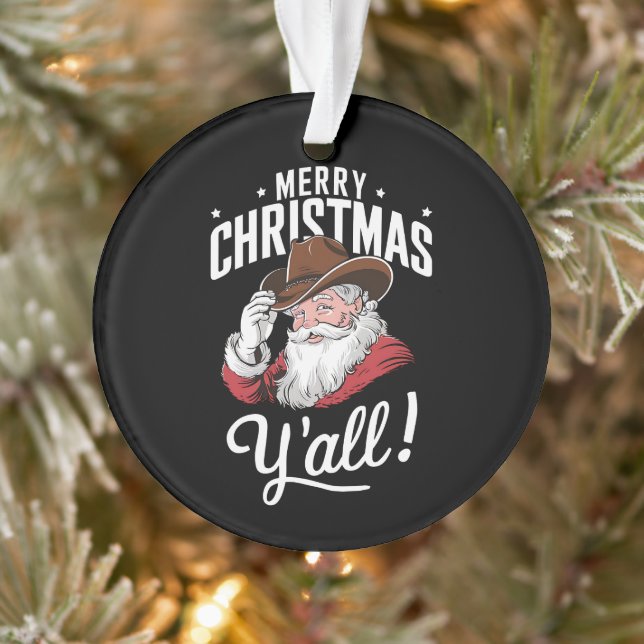 Ornamento Feliz Natal Y'all Country Cowboy Papai Noel (Árvore)