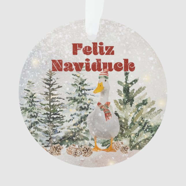 Ornamento Feliz Naviduck Watercolor Duck  (Frente)