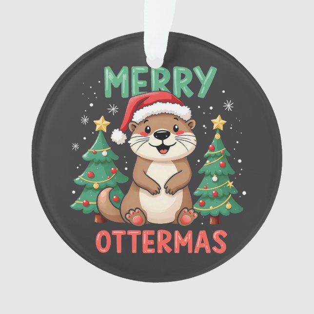 Ornamento Feliz Ottermas Engraçada Ottermas Amantes de Natal (Frente)