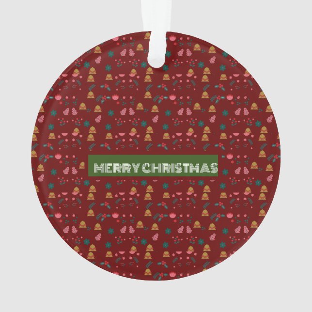 Ornamento Feliz Padrão de Natal Elegante (Verso)