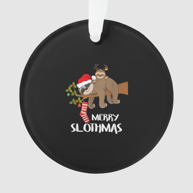 Ornamento Feliz Sloth Santa Hat Fala Natal (Frente)