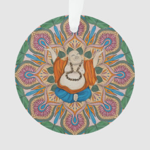 Ornamento Feliz Sorriso Buda Bodhi Leaf Mandala