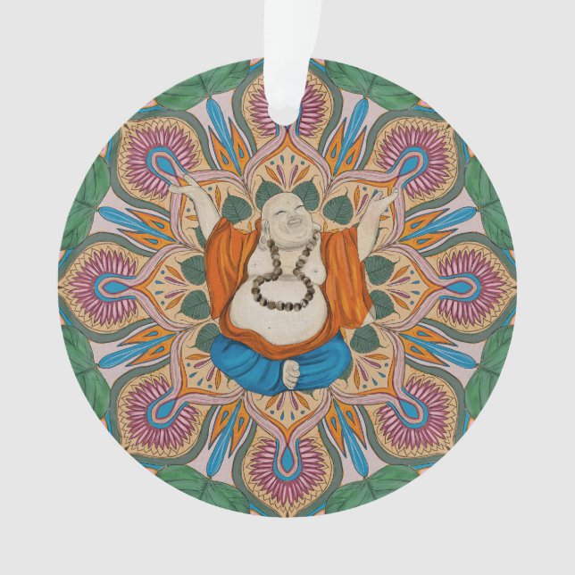 Ornamento Feliz Sorriso Buda Bodhi Leaf Mandala (Frente)