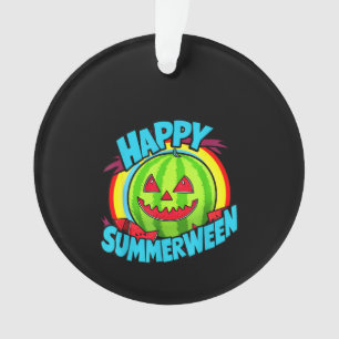 Ornamento Feliz Verão entre a melancia de Verão Jack-O-Lante