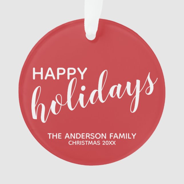 Ornamento "Felizes Feriados" Vermelho Festivo (Frente)