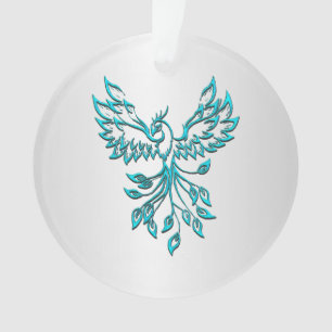 Ornamento Fenix Azul Turquesa Ressurge sobre Prata