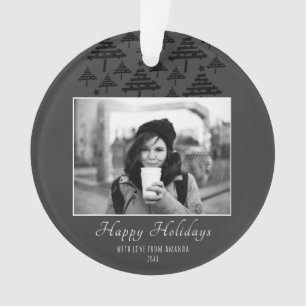 Ornamento Feriado de Foto Branco Preto da Árvore de Natal M
