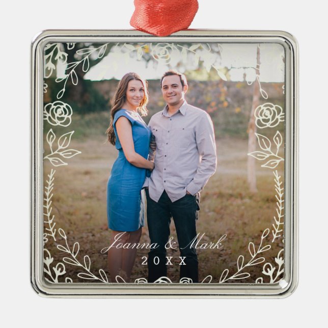 Ornamento Feriado de Monograma Floral Doce (Frente)