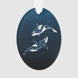 Ornamento Feriado de Natal de Casal de Baleia Orca Personali