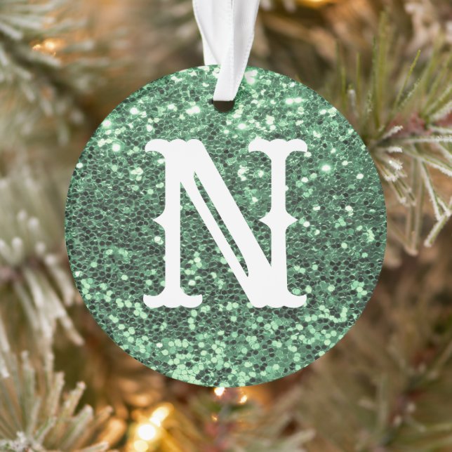 Ornamento Feriado de Natal Metálico com Glitter Verde Monogr (Árvore)