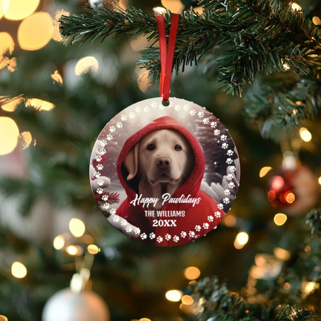 Ornamento Feriado Feliz de Natal Feliz, 2 Lados, Foto 2 (Cute pet dog golden retriever first chirstmas photo ornament)