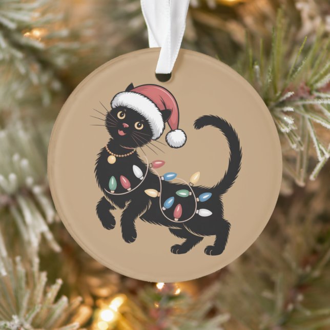 Ornamento Feriado Gato Negro Bonito Festa de Natal Mamãe Dot (Árvore)