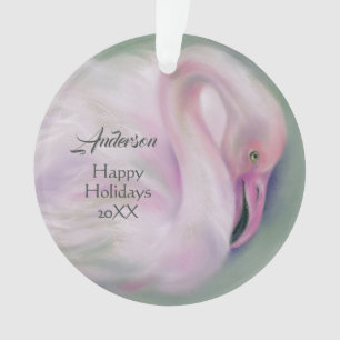 Ornamento Feriado Personalizado do Pastel Flamingo Rosa Suav