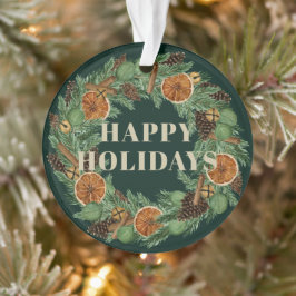 Ornamento Feriado, Rustic, Orange Pine Wreath Photo