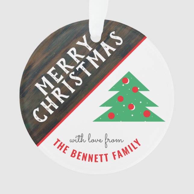 Ornamento Feriado Rustic Red and Green Christmas Tree Family (Frente)