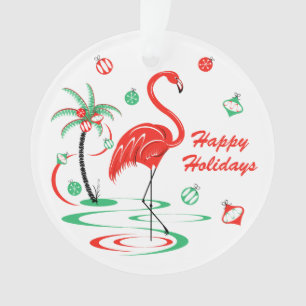 Ornamento Feriados Flamingo de Natal Vermelho Texto redondo