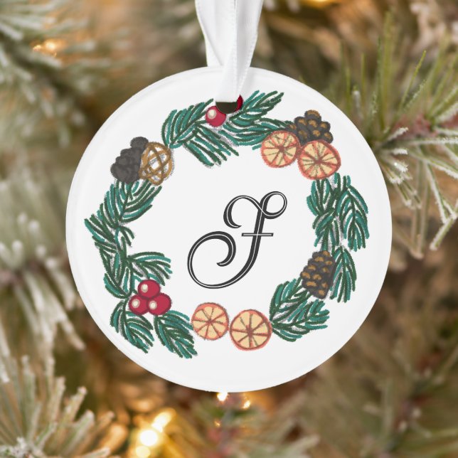 Ornamento Ferida de Natal com inicial personalizável (Árvore)